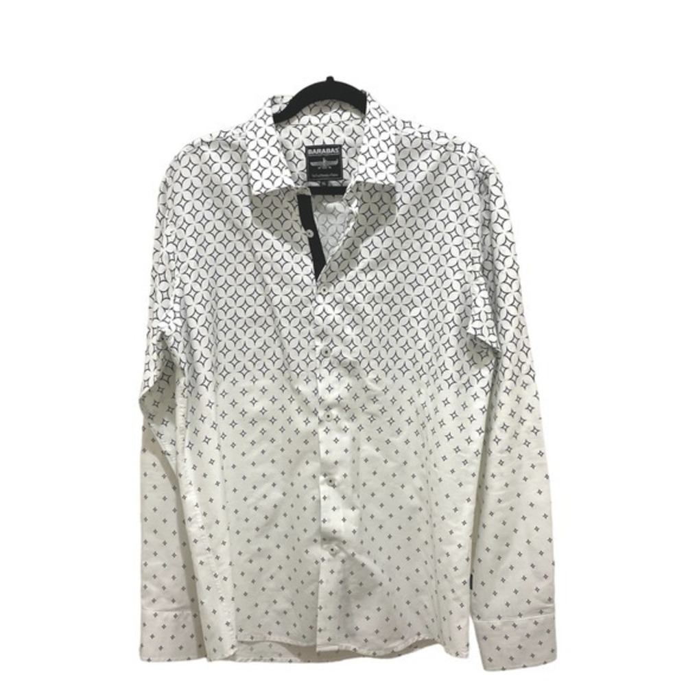 Barabas Black & White Diamond Print Long Sleeve Button Down Shirt